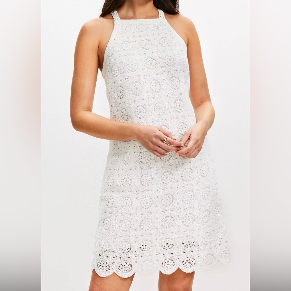 NEW LOFT White Crochet Halter Neck Midi Dress
